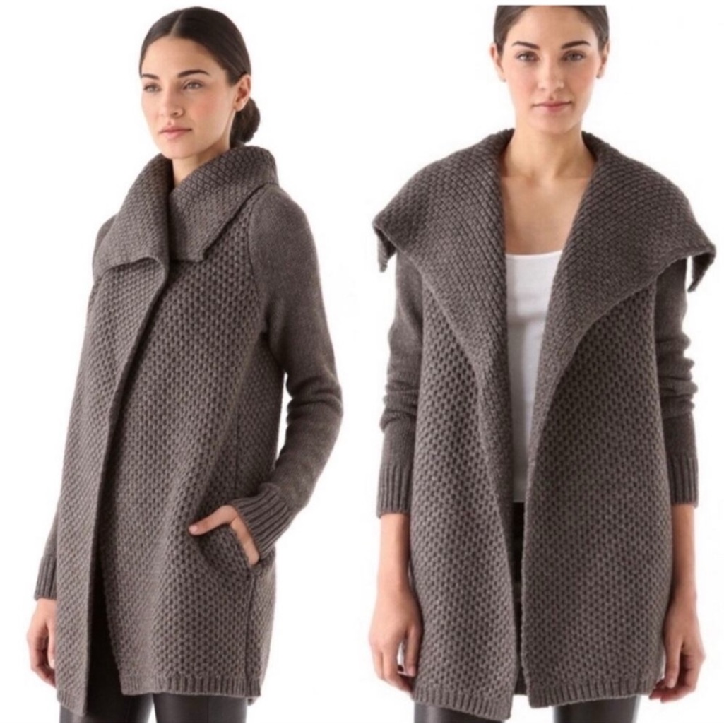 Vince Honeycomb Knit Yak And Wool Blend Draped Cardigan